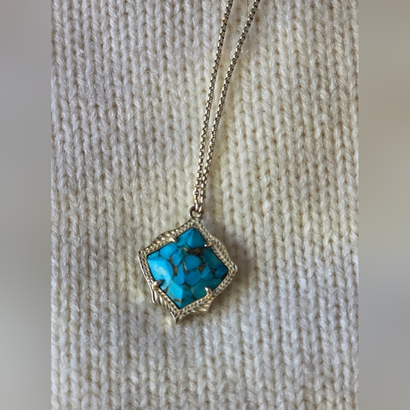 Kendra Scott Kacey Gold Bronze Veined Turquoise Magnesite Long Pendant Necklace - Picture 2 of 8